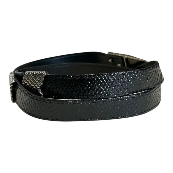 Avignon RARE Vintage Snake Belt Black Leather Silver Made in France M/L - Picture 3 of 13